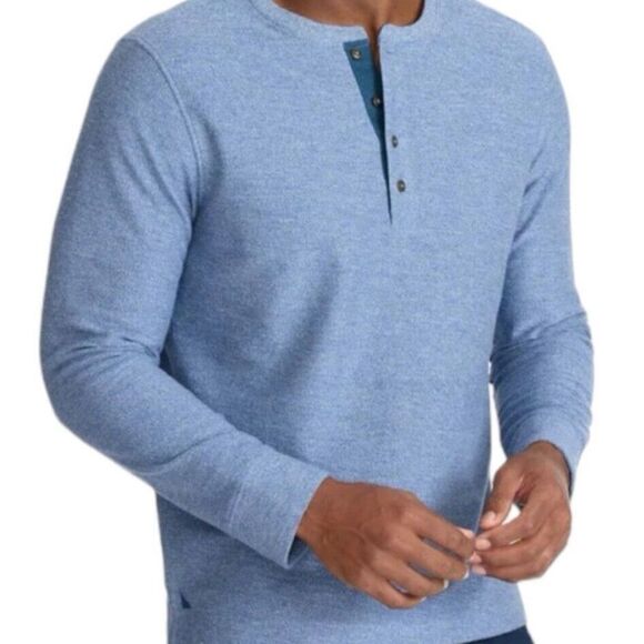 UNTUCKIt Trey French Terry Men's Blue Henley Shirt Long Sleeve Soft Size XXXL - Picture 2 of 10